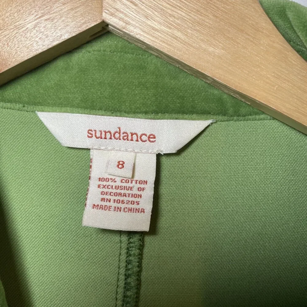 Sundance Blazer Women's 8 Jacket Green Velvet Velveteen Short 3 Front Button - Picture 7 of 8